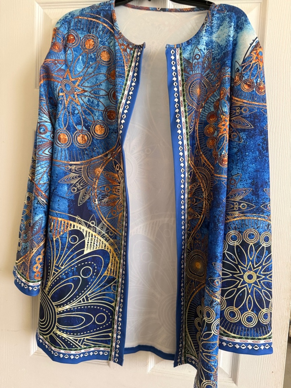 Vibrant Blue Open Front Bohemian Kimono Jacket
